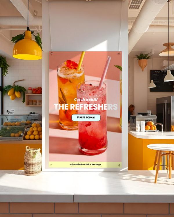 Canva social template as a poster mockup in a restaurant