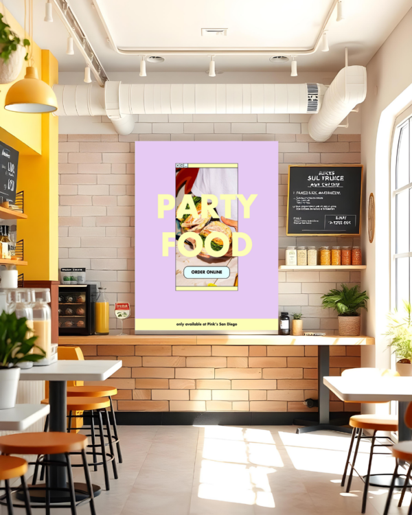 Canva social template as a poster mockup in a restaurant